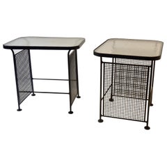 Pair of Woodard Glass Top Wrought Iron Side Tables