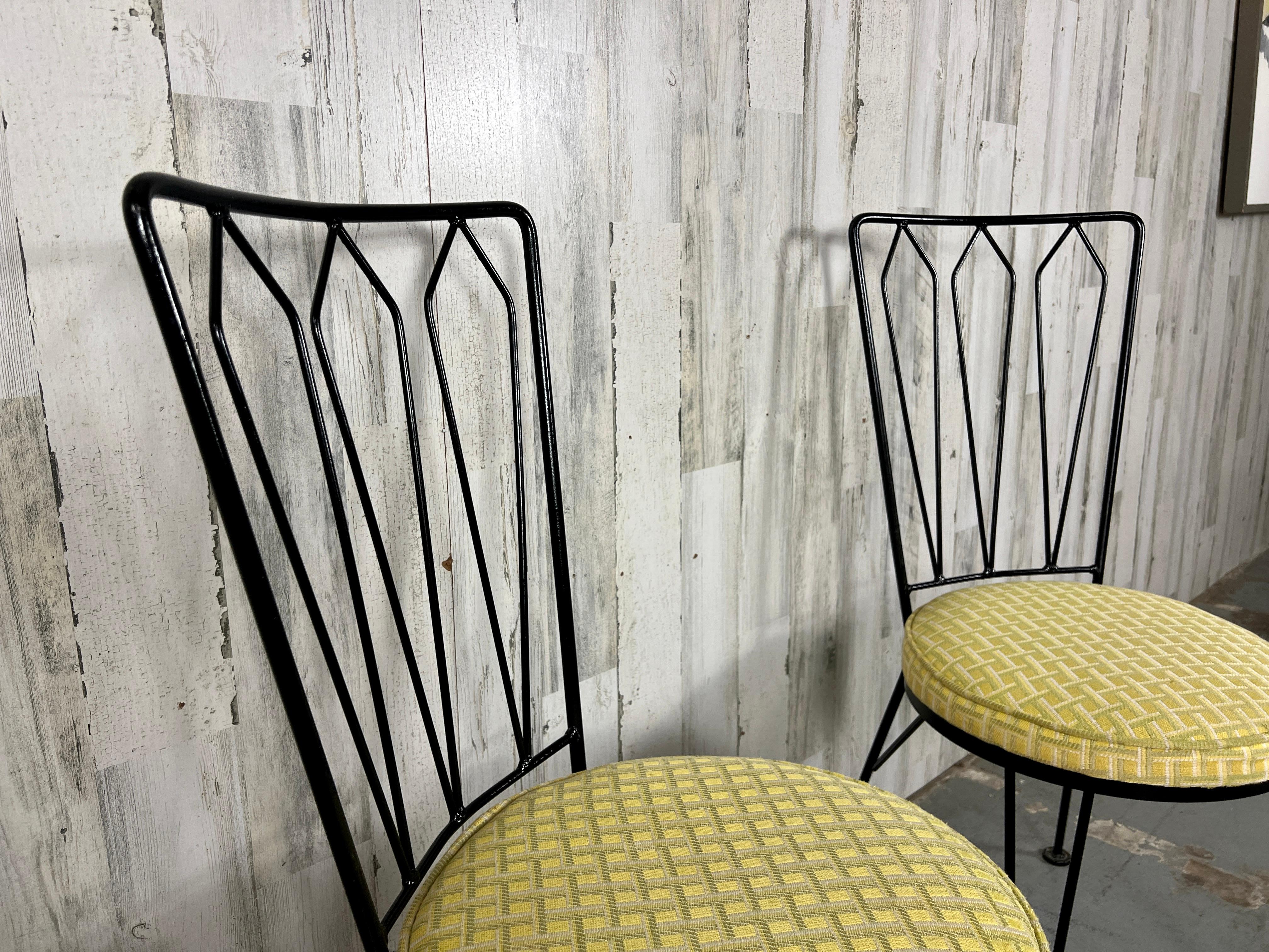 Upholstery Pair of Woodard Iron Patio Chairs  For Sale