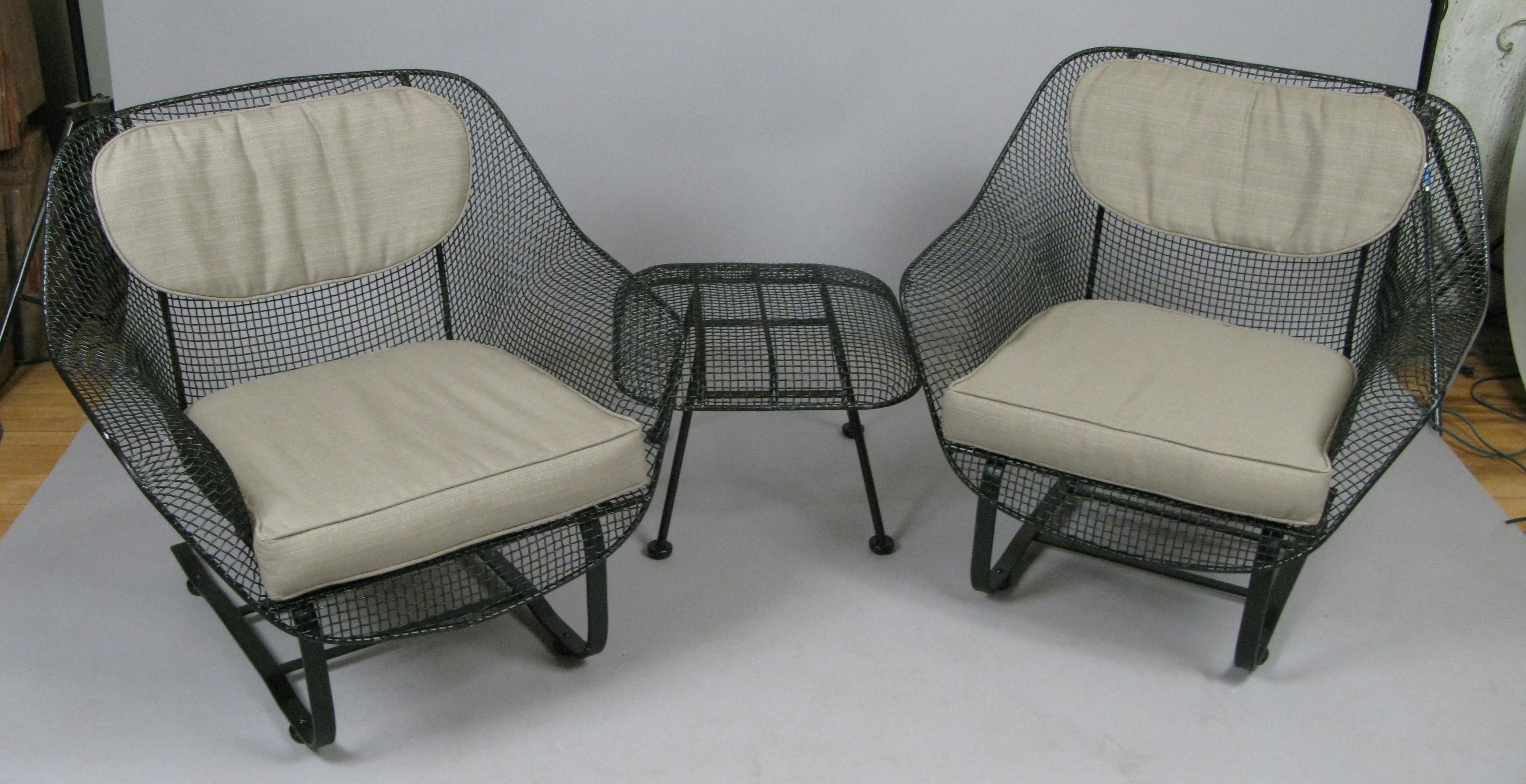 Mid-20th Century Pair of Woodard Sculptura Lounge Chairs and Ottoman