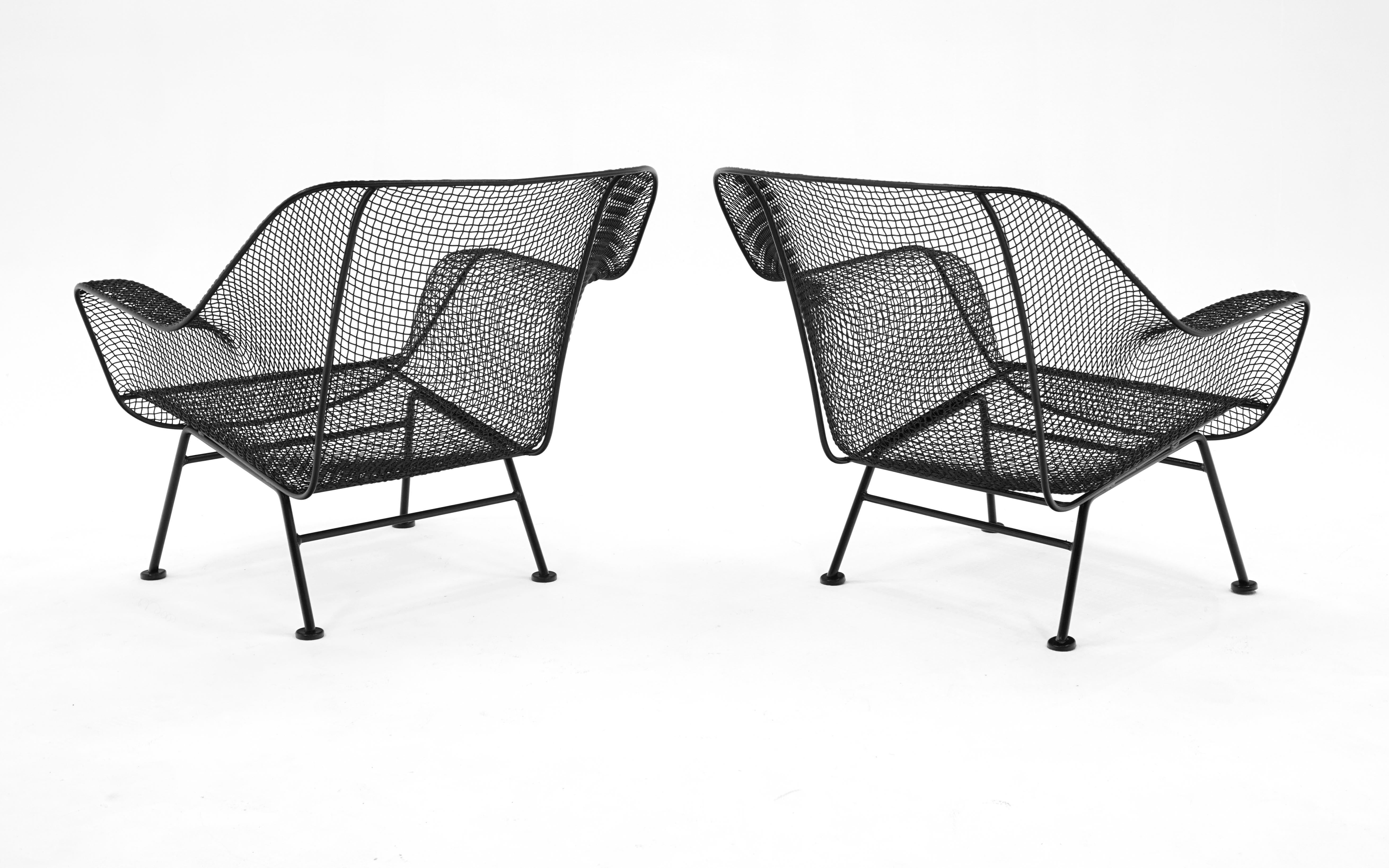 Mid-Century Modern Pair of Woodard Sculptura Patio Chairs, Wrought iron and Metal Mesh, Restored