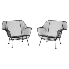 Pair of Woodard Sculptura Patio Chairs, Wrought iron and Metal Mesh, Restored