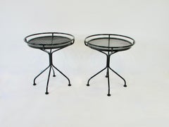 Two Woodard Sculptura Round Top Side Tables in Gloss Black