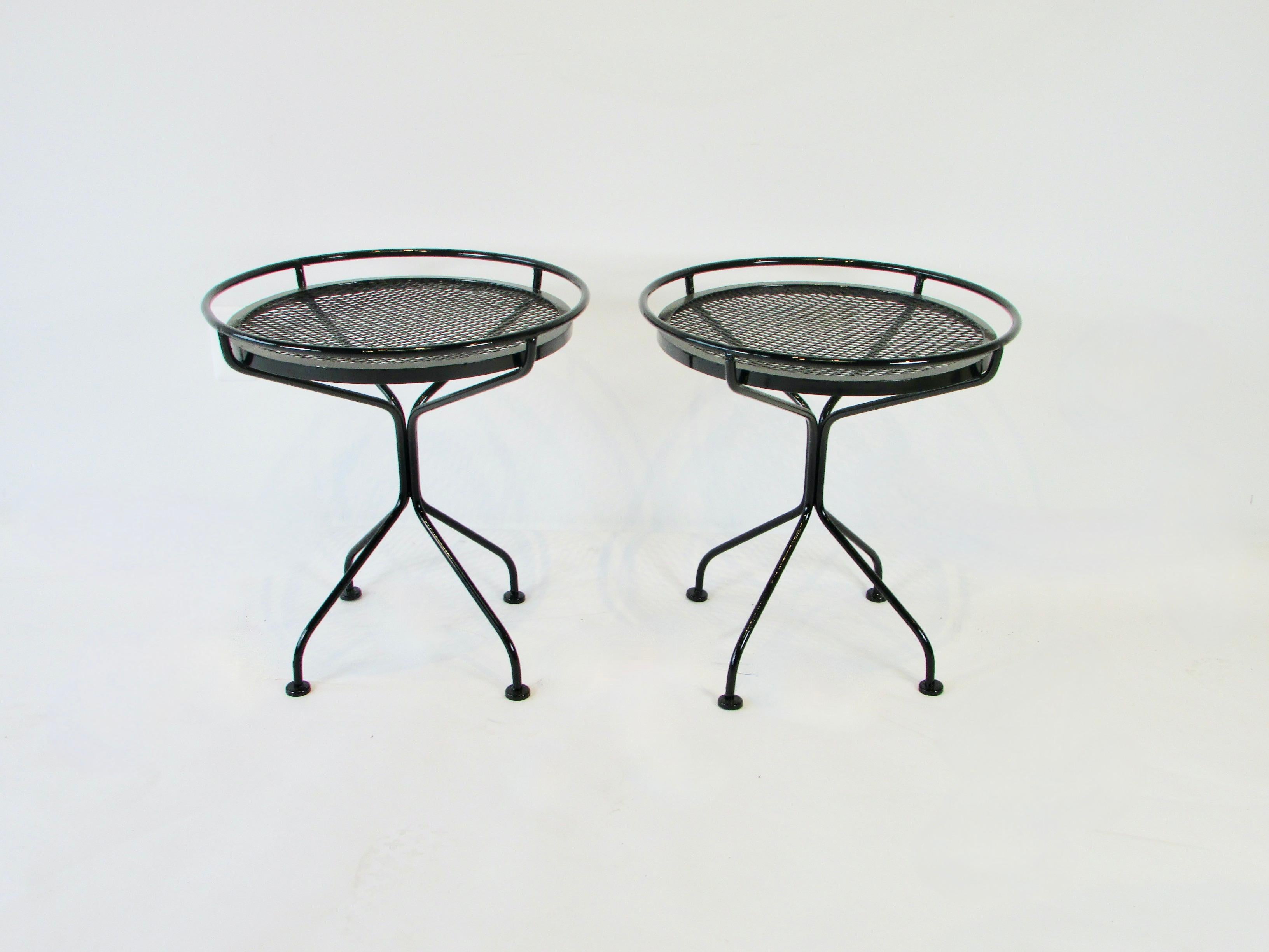 Mid-Century Modern Two Woodard Sculptura Round Top Side Tables in Gloss Black For Sale