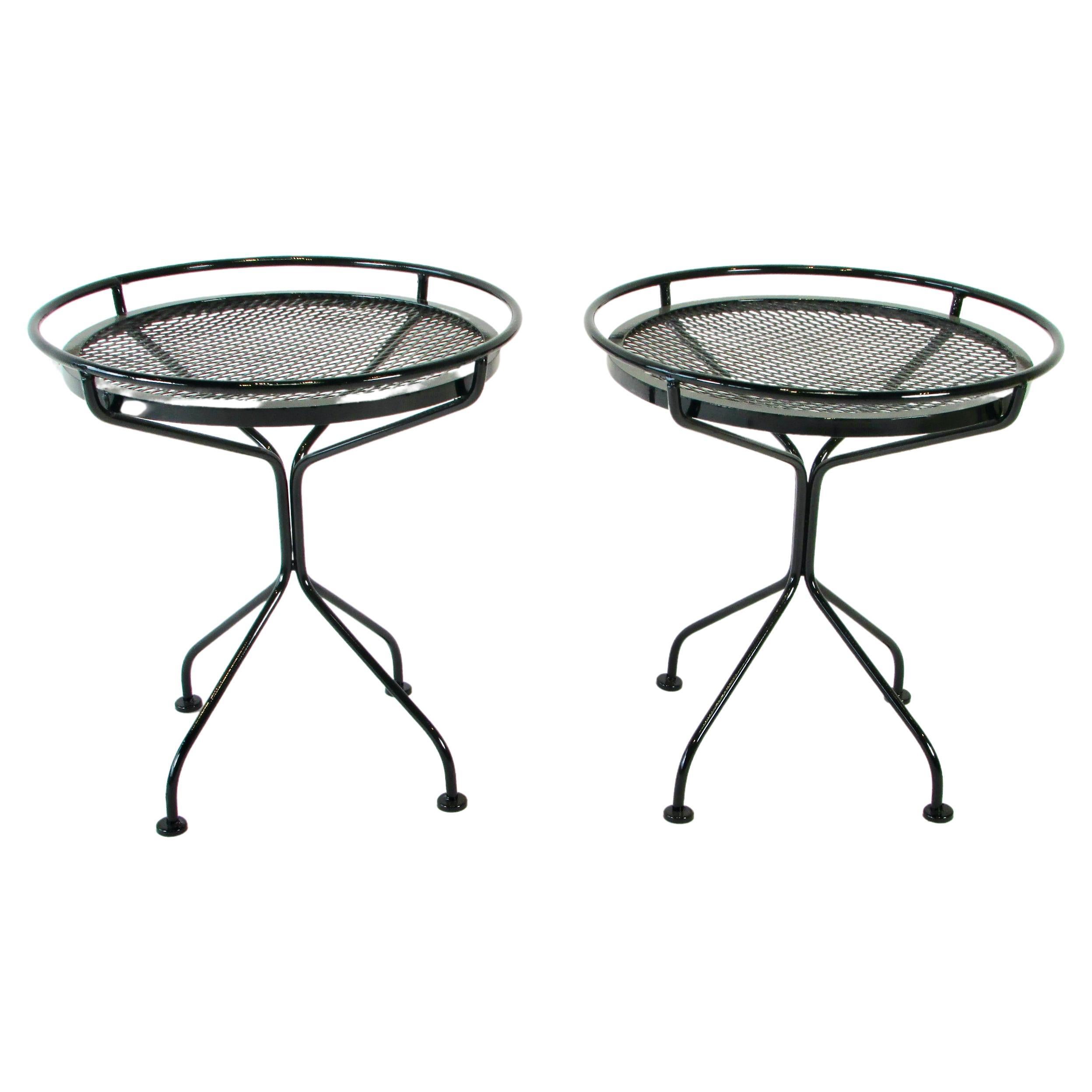 Two Woodard Sculptura Round Top Side Tables in Gloss Black For Sale