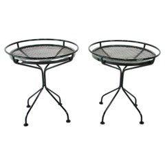 Two Woodard Sculptura Round Top Side Tables in Gloss Black