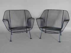 Pair of Woodard Wrought Iron with Mesh Lounge Chairs
