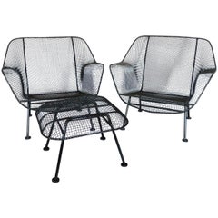 Pair of Woodard Wrought Iron with Mesh Lounge Chairs
