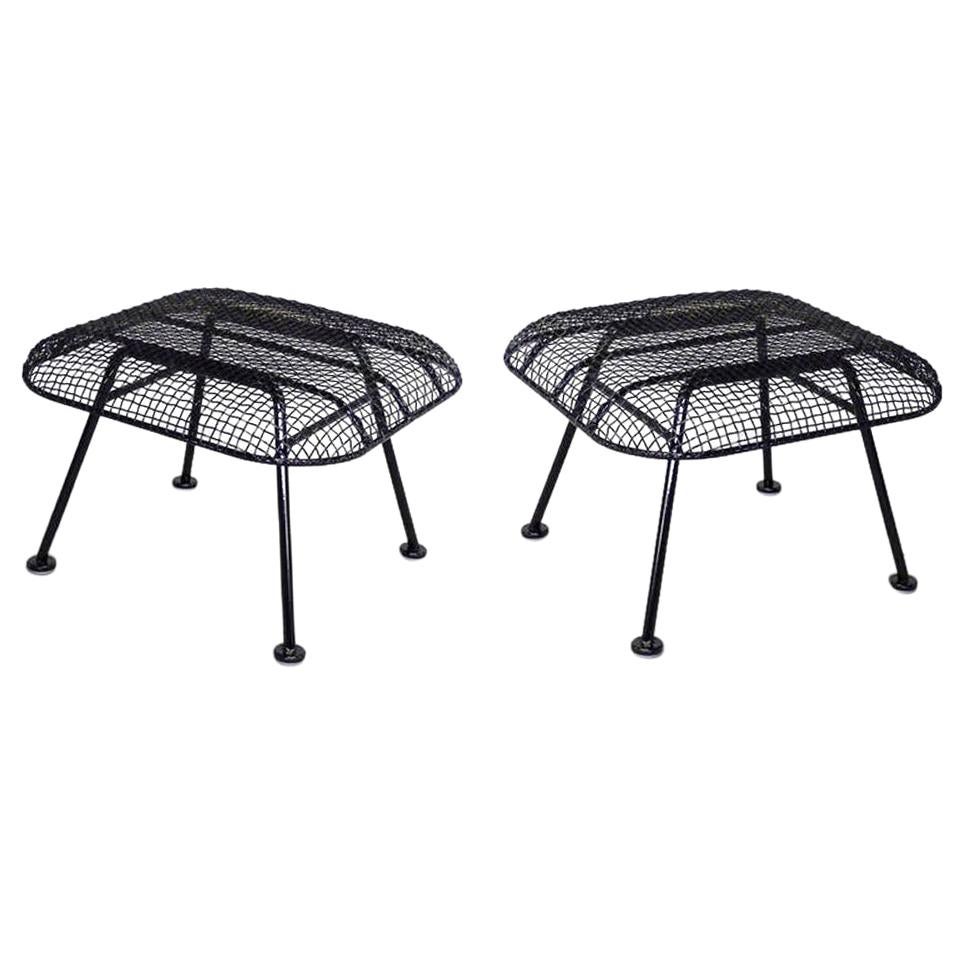 Pair of Woodard Wrought Iron with Steel Mesh Ottomans