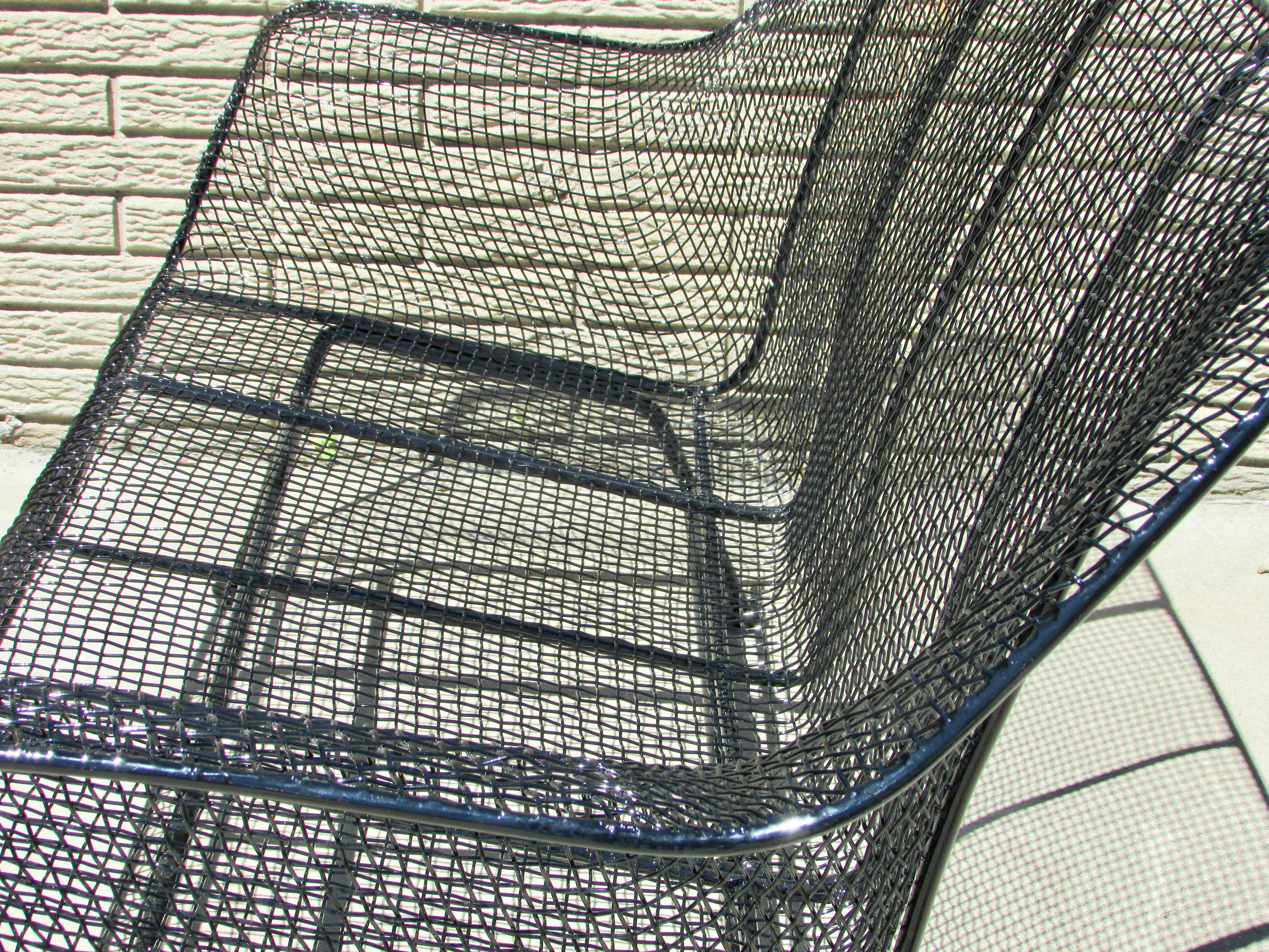 Pair of Woodard Wrought Iron with Steel Mesh Settees Recently Powder Coated 3