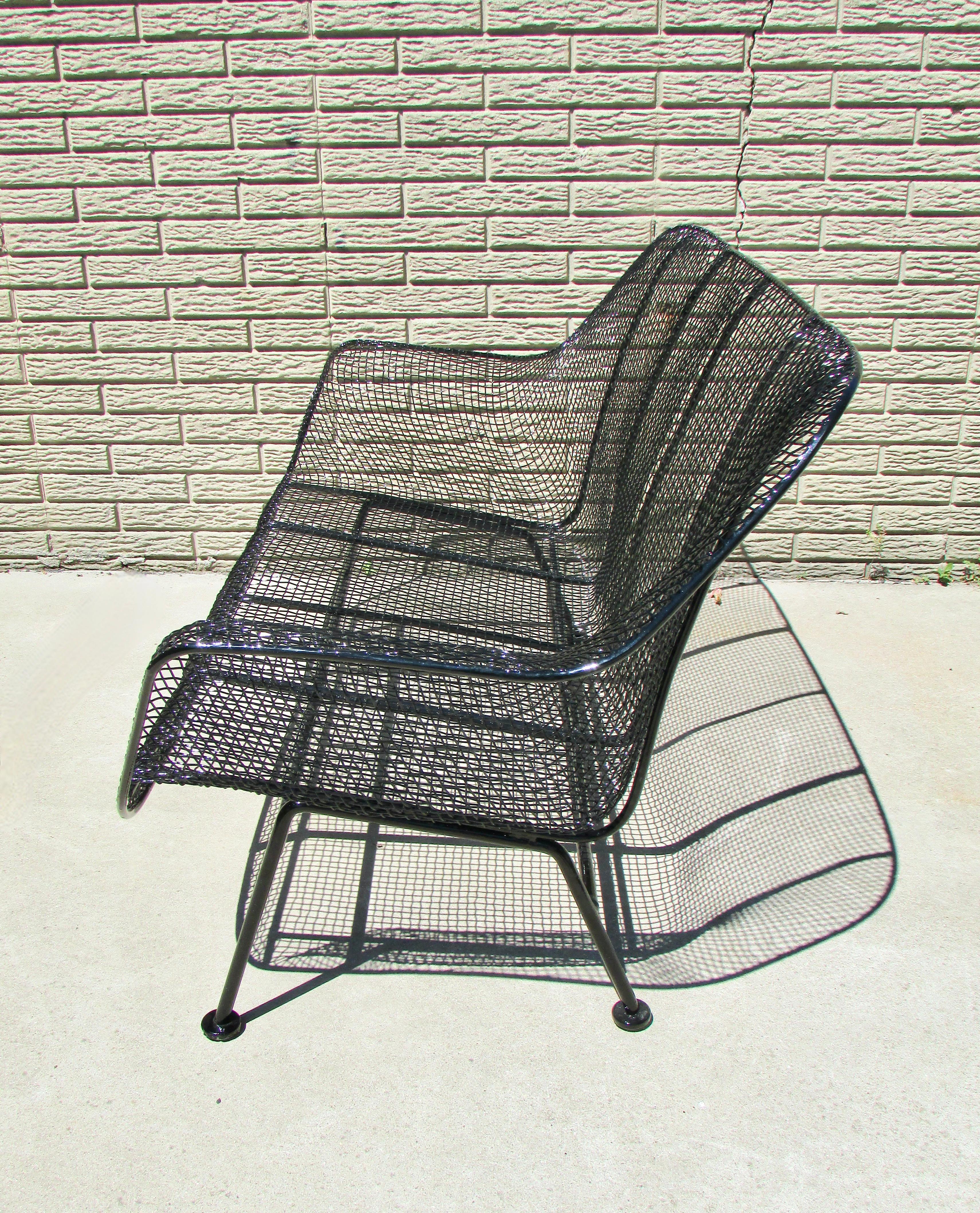 Pair of Woodard Wrought Iron with Steel Mesh Settees Recently Powder Coated 4