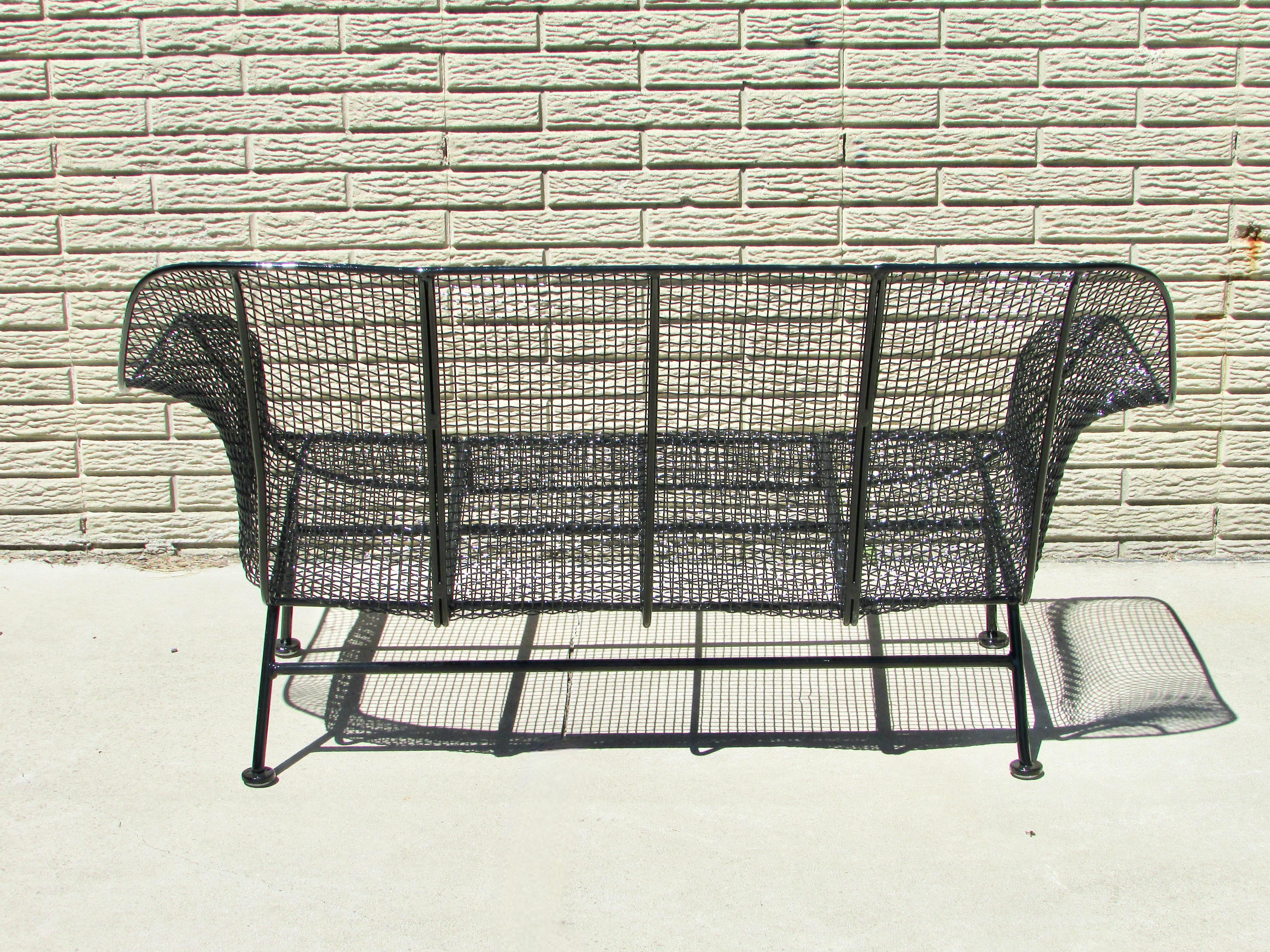 Mid-20th Century Pair of Woodard Wrought Iron with Steel Mesh Settees Recently Powder Coated