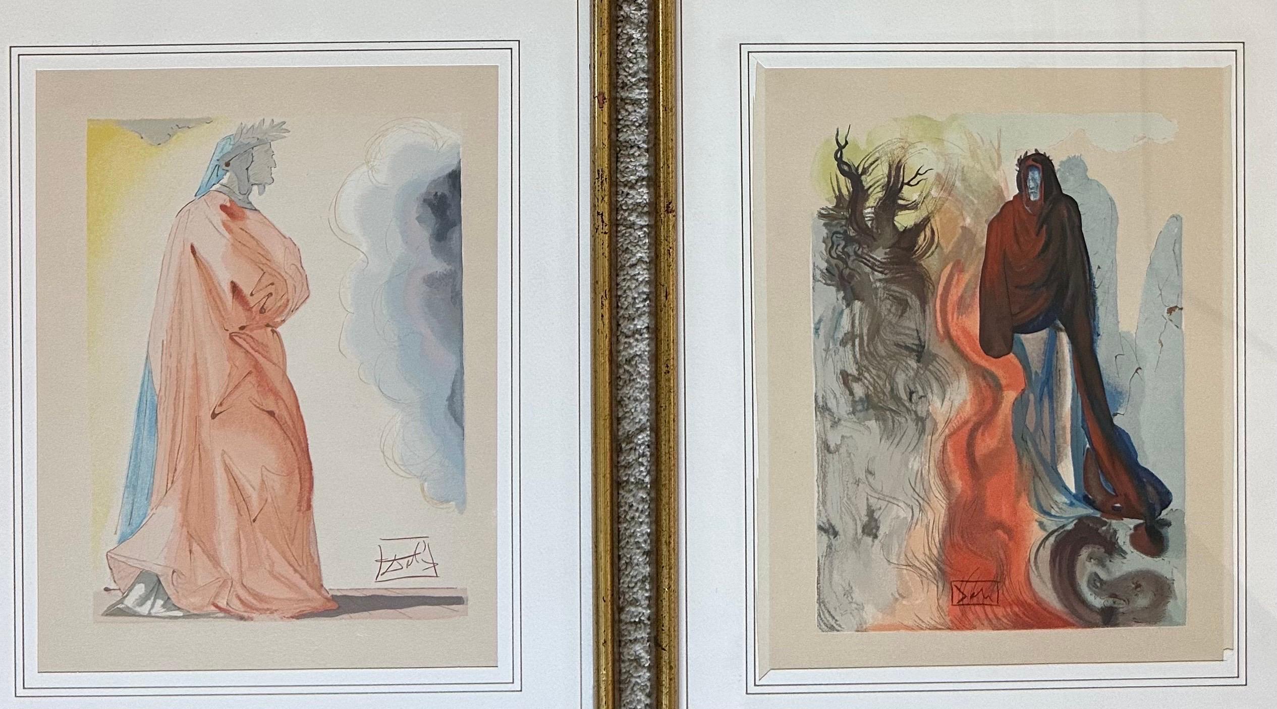 XX secolo Coppia di stampe su legno della serie Divina Commedia di Salvador Dali in vendita