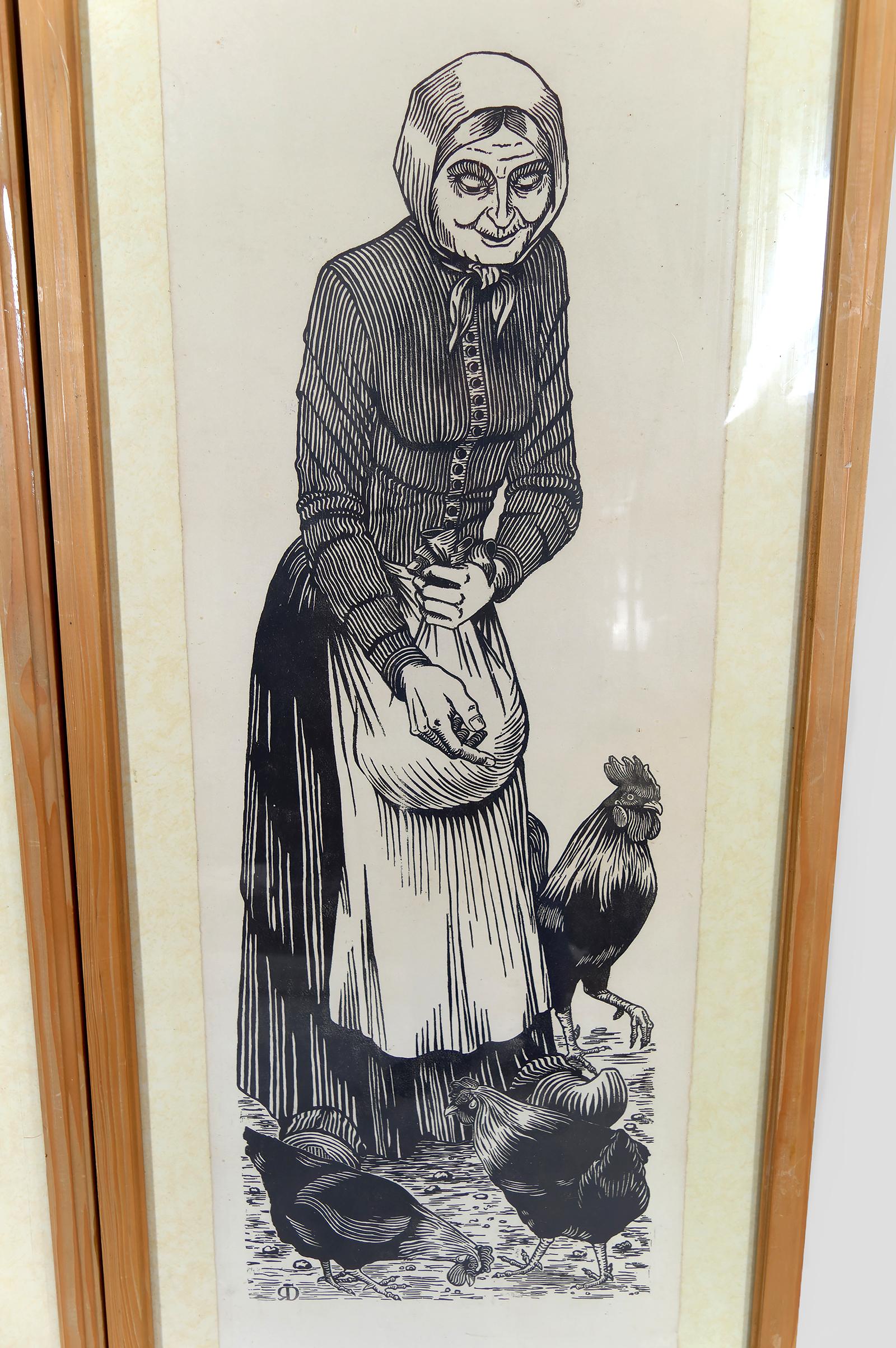 Paar Holzschnittdrucke, „Couple of Peasants“, Frankreich, um 1970 (Französische Provence) im Angebot