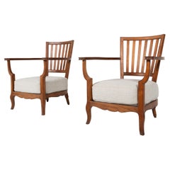 Pair of Wooden and Fabric Armchairs, 1960S - New Upholstery