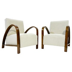 Pair of Wooden and Fabric Art Deco Armchairs - New Upholstery