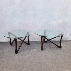 Pair Of Wooden And Glass Coffee Tables, 20th-century Design