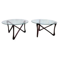 Pair Of Wooden And Glass Coffee Tables, 20th-century Design