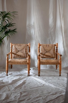 Pair of Wooden and Rope Armchairs – Designed by Adrien Audoux & Frida Minet – 1960s