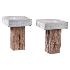 Pair of Wooden and Stone Pedestals or Side Tables