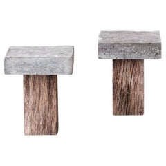 Pair of Wooden and Stone Pedestals or Side Tables (No.2)