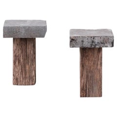 Pair of Wooden and Stone Pedestals or Side Tables (No.3)