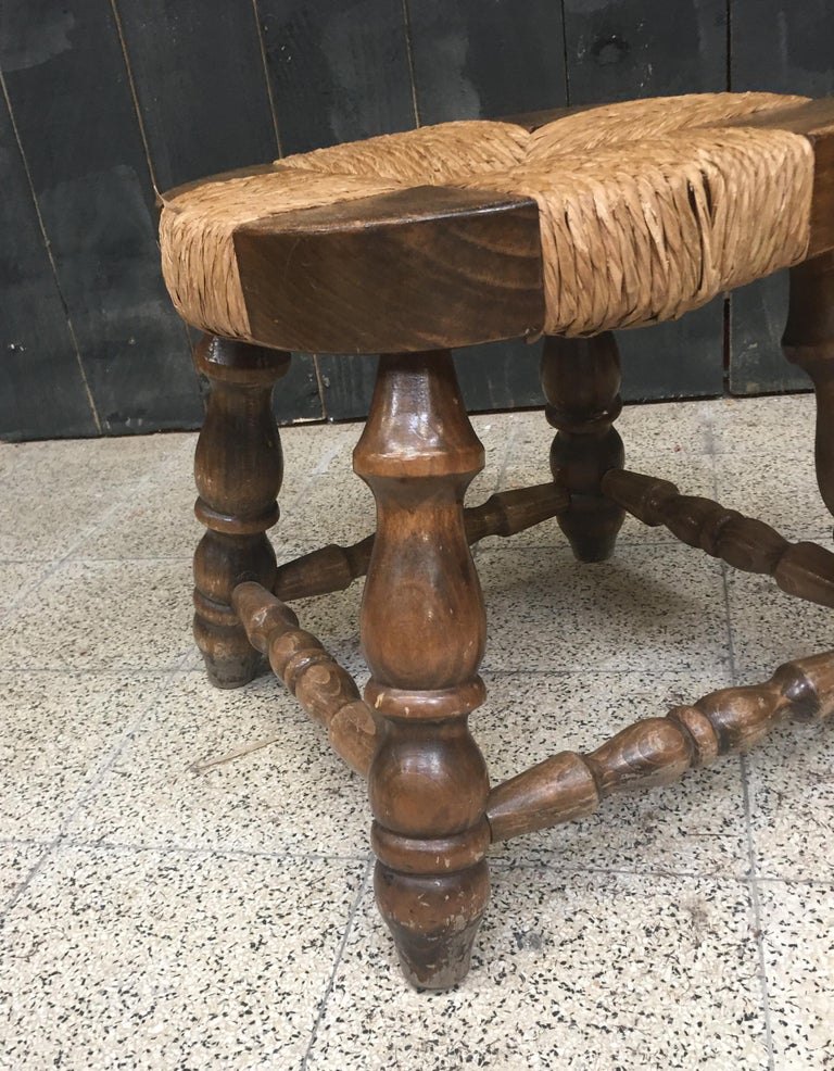Pair of Wooden and Straw Stools circa 1950/1960 For Sale at 1stDibs
