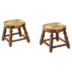 Paire de tabourets en bois et paille circa 1950/1960