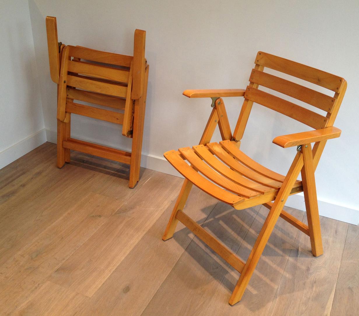 Pair of Wooden Armchairs, French Work Signed Clairitex, Circa 1970 In Good Condition For Sale In Marcq-en-Barœul, Hauts-de-France