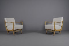 Pair of Wooden Armchairs in white Boucle Fabric, 1950s