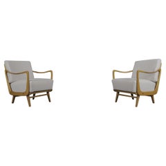 Pair of Wooden Armchairs in white Boucle Fabric, 1950s