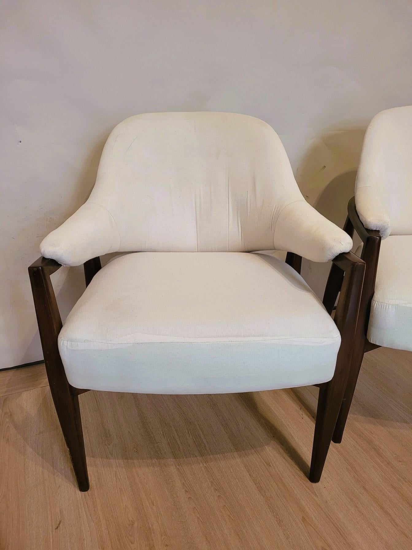 Modern Pair Of Wooden Armchairs With Basket Back, 50s/60s, 20th Century
