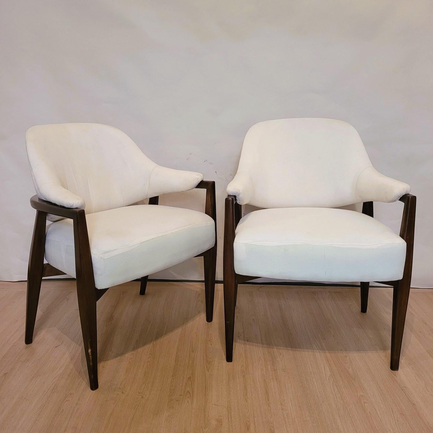 French Pair Of Wooden Armchairs With Basket Back, 50s/60s, 20th Century