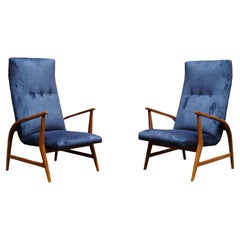 Pair of Wooden Armchairs with High Backrest, Denmark 1960s