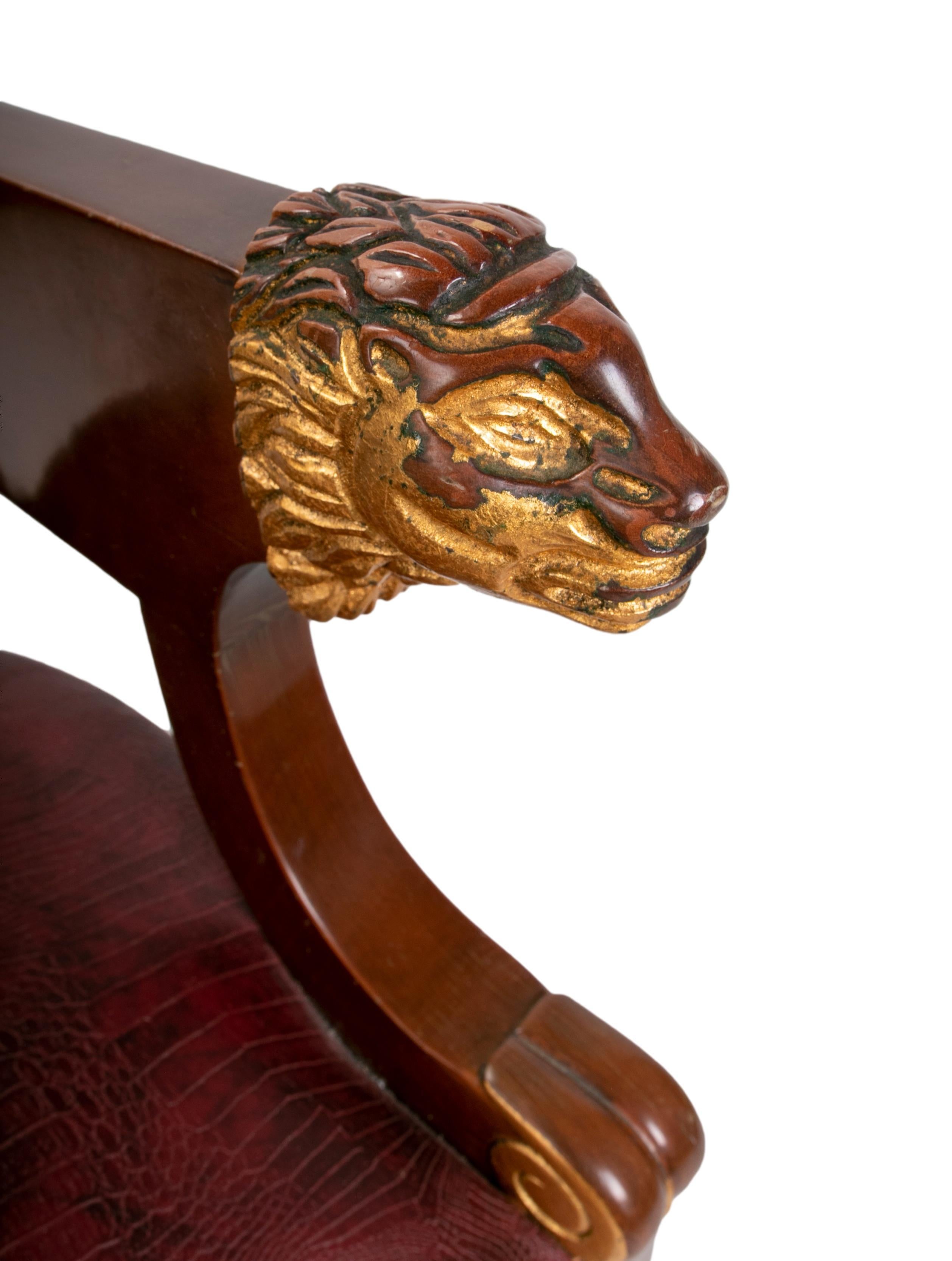 Pair of Wooden Armchairs with Lions on the Armrests For Sale 3