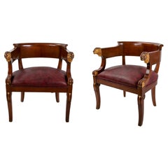 Retro Pair of Wooden Armchairs with Lions on the Armrests