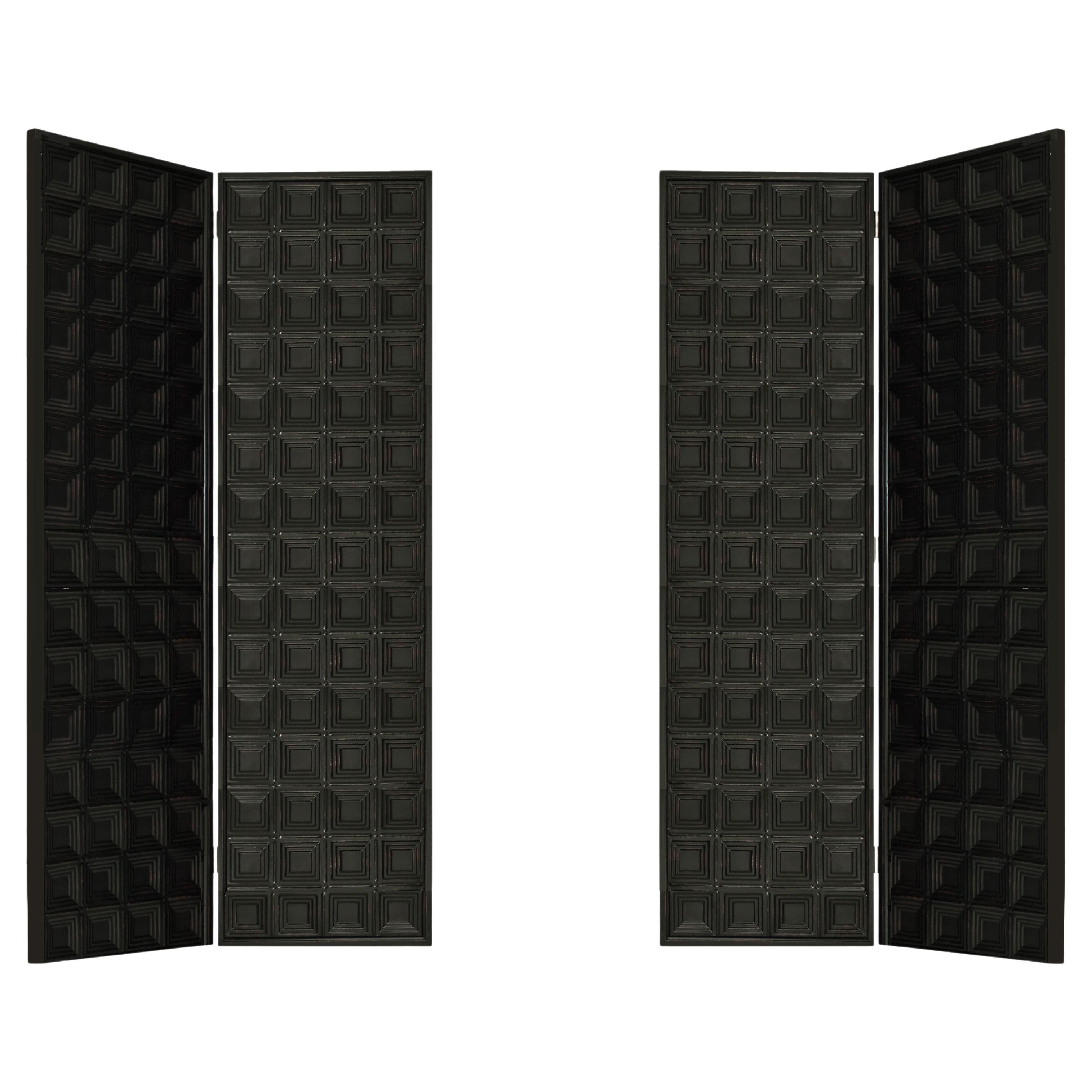 Pair of Wooden Art Deco Double Pannel Screens For Sale