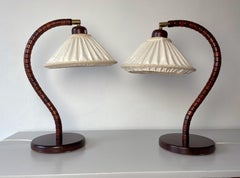 Pair of Wooden Art Deco Style Cream Shade Lamps by Markslöjd, 1960s