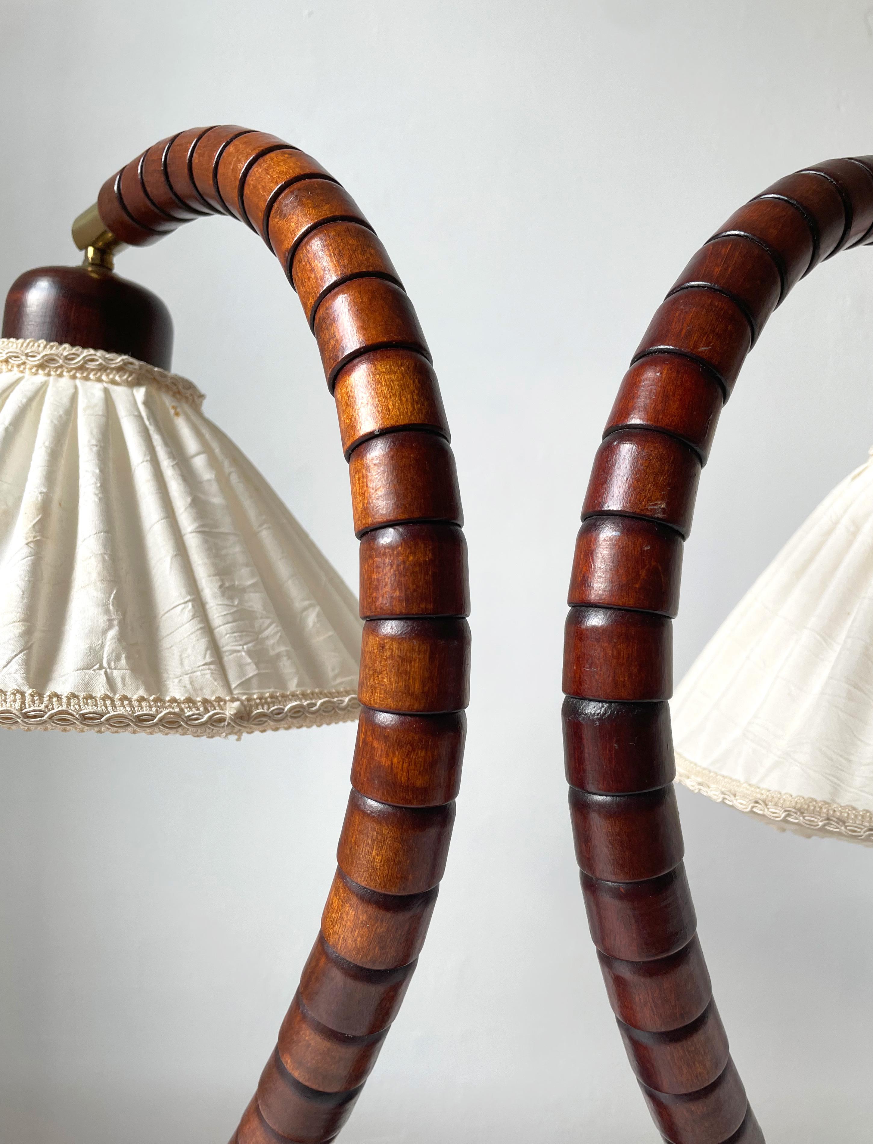 Pair of Wooden Art Deco Style Cream Shade Lamps by Markslöjd, 1960s 2