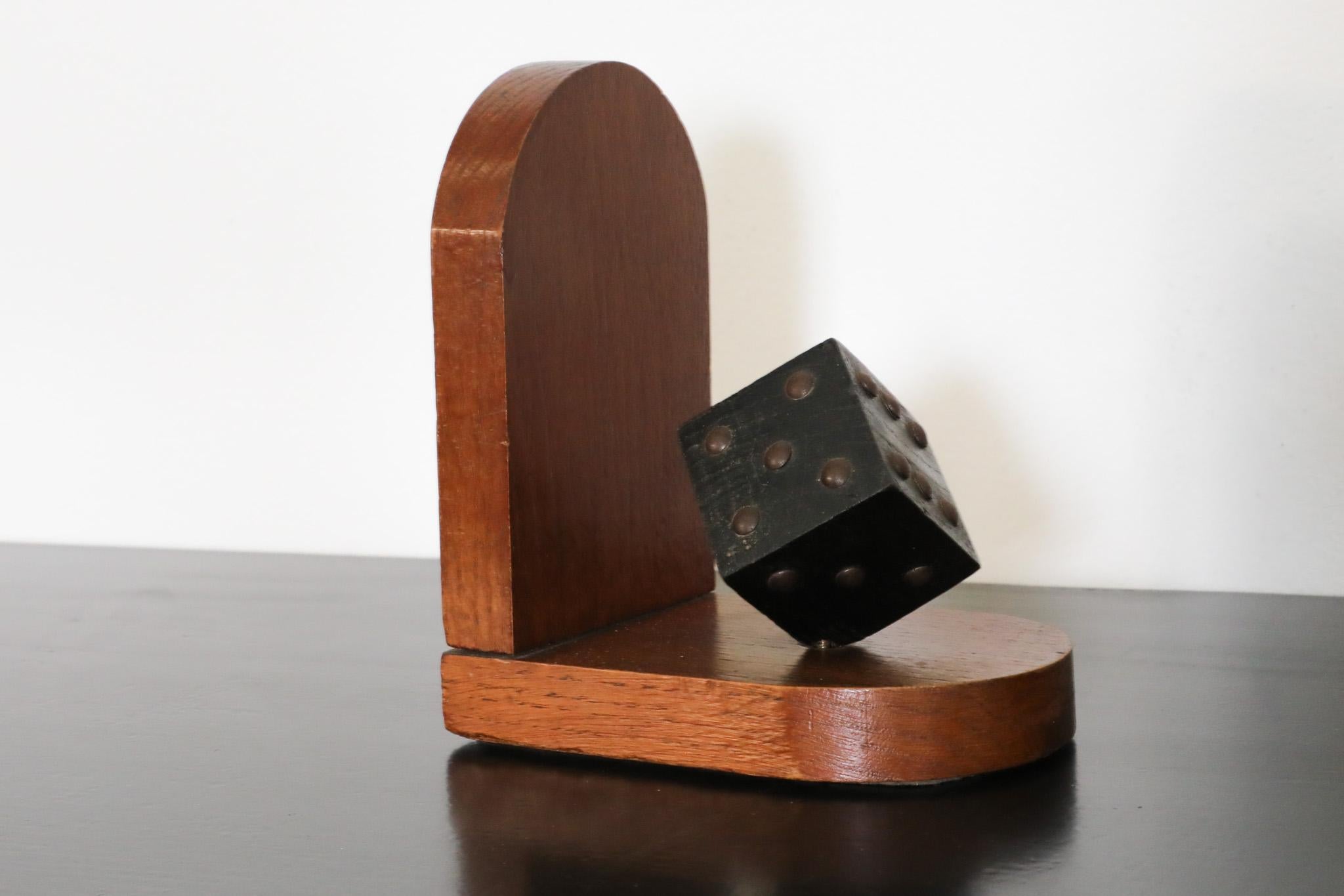 Pair of Wooden Arts & Crafts Dice Bookends For Sale 2