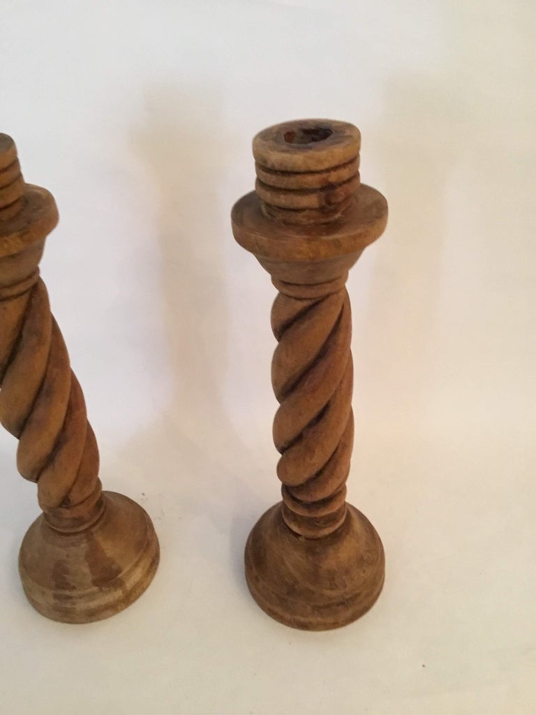 Pair of Wooden Barley Twist Candlesticks at 1stDibs how to twist candlesticks