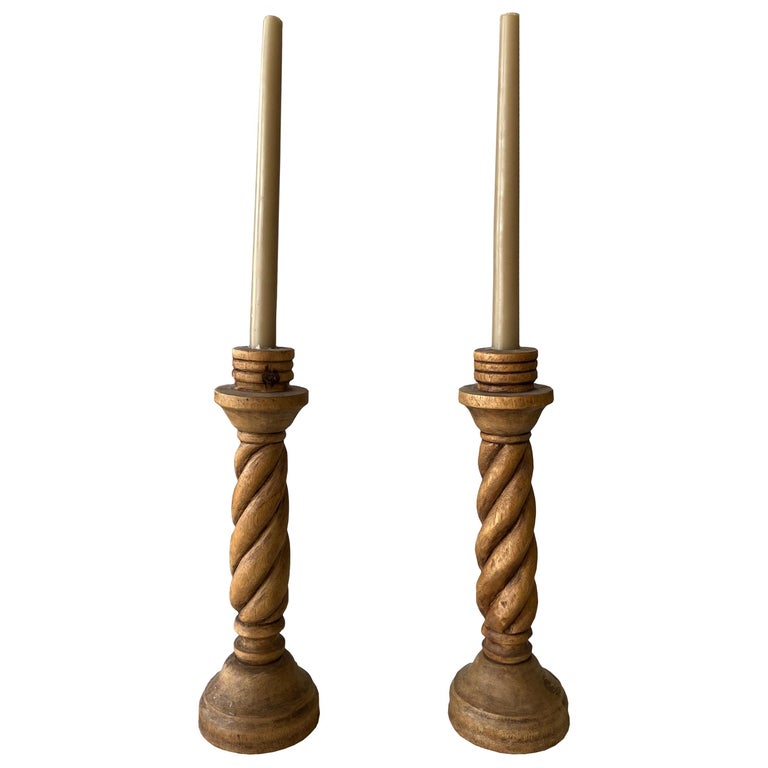 Pair of Wooden Barley Twist Candlesticks at 1stDibs how to twist candlesticks