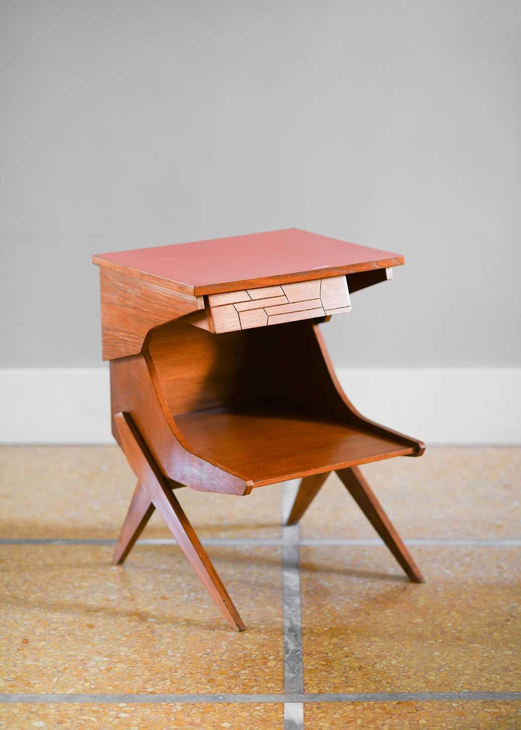 Pair of Wooden Bedside Tables with Colored Formica Top, 1950 'Set of 2' For Sale 5