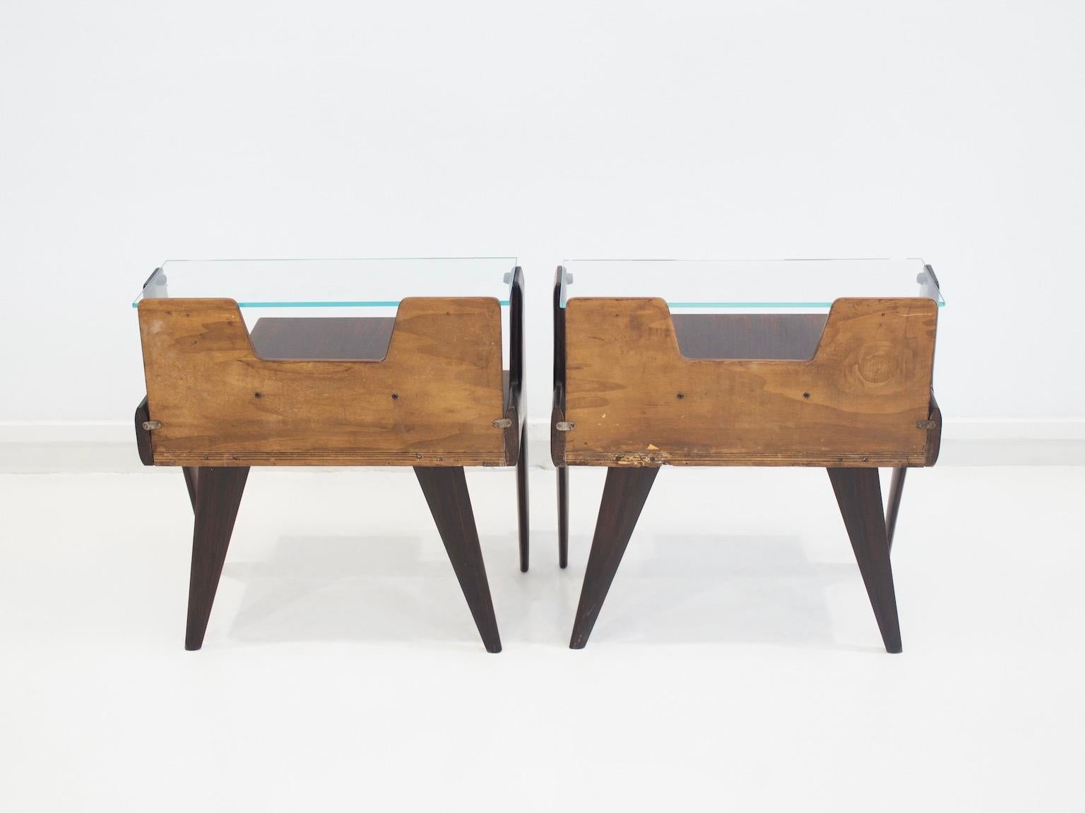 Pair of Wooden Bedside Tables with Glass Top 4