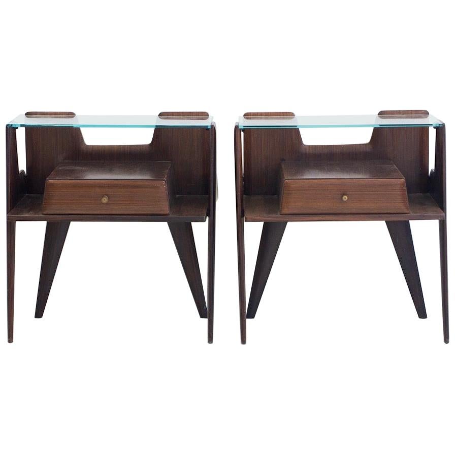 Pair of Wooden Bedside Tables with Glass Top