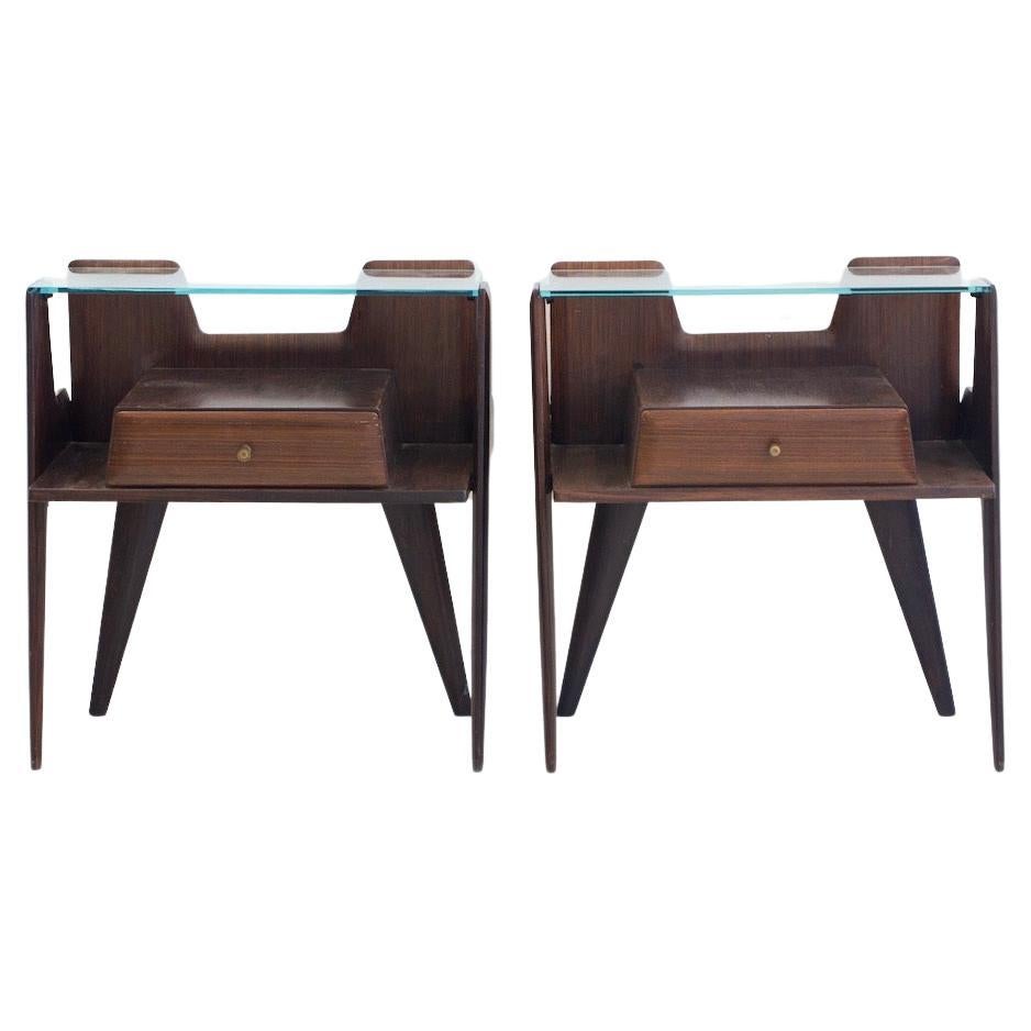 Pair of Midcentury Bedside Tables with Opaxite Glass, Czechoslovakia