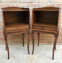 Pair of Wooden Bedside Tables with Open Shelf and Drawer