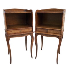 Pair of Wooden Bedside Tables with Open Shelf and Drawer