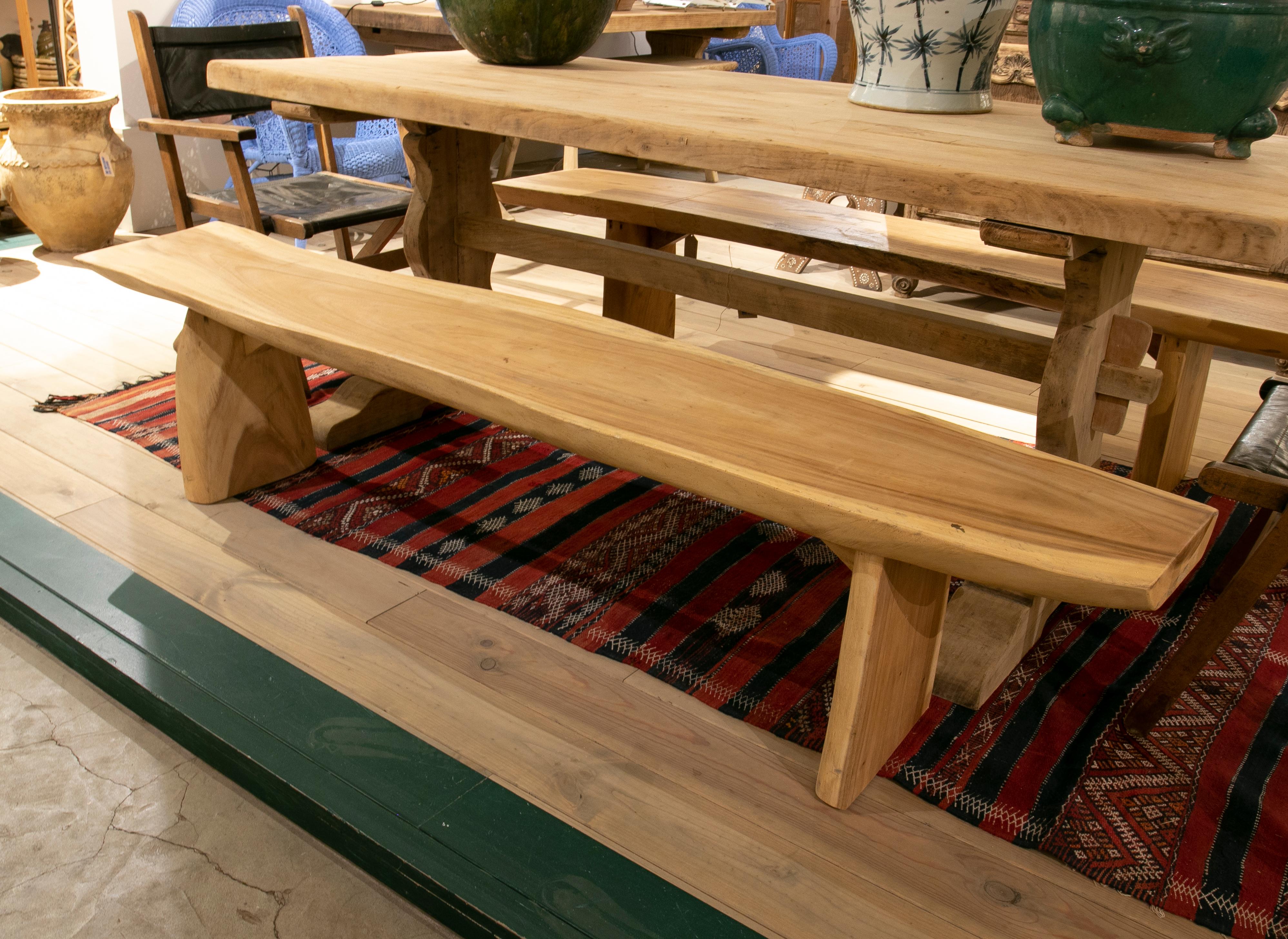 Spanish Pair of Wooden Benches in Their Natural Colour