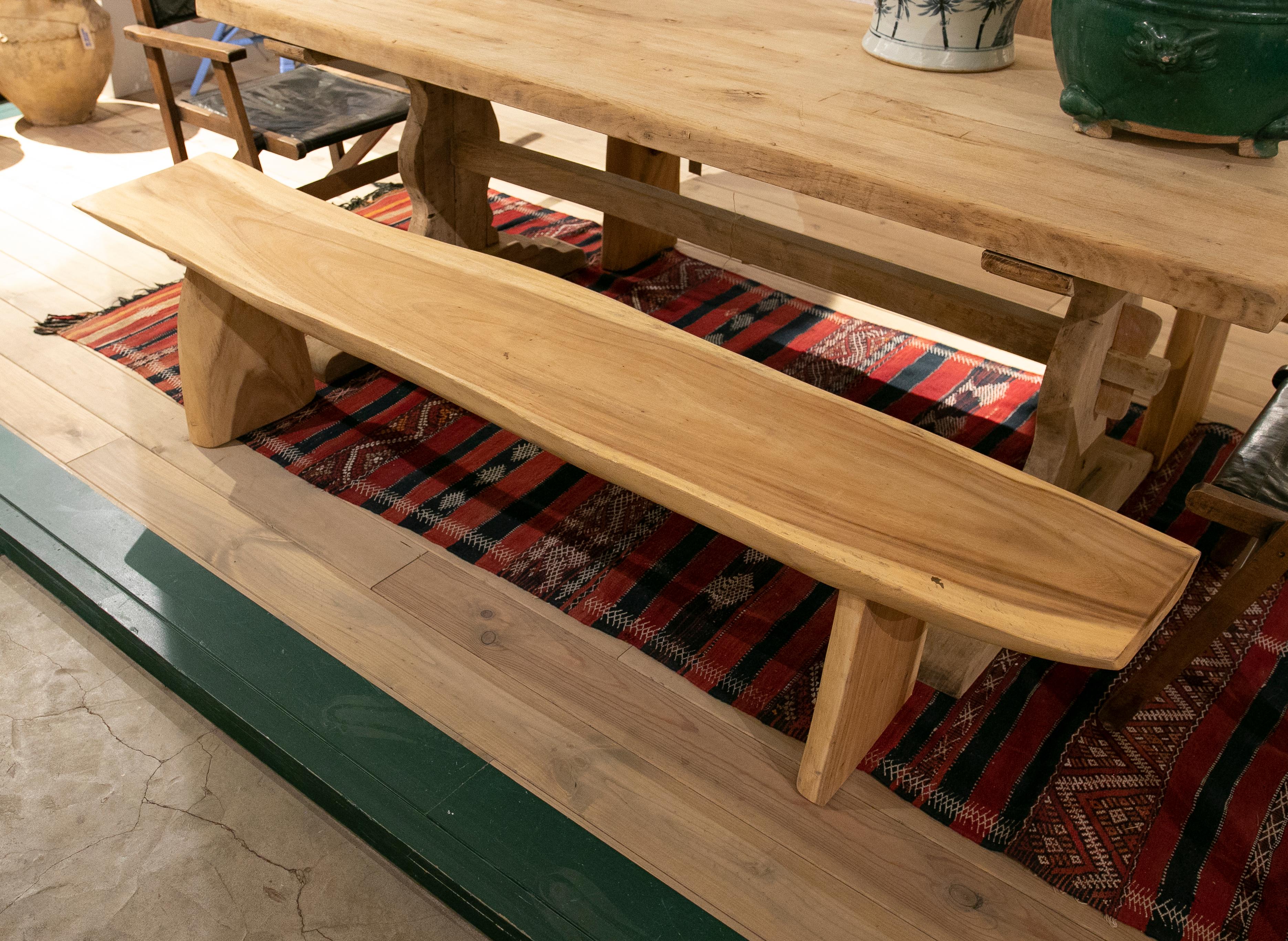 Pair of Wooden Benches in Their Natural Colour 3