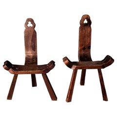 Pair of Wooden Brutalist Chairs